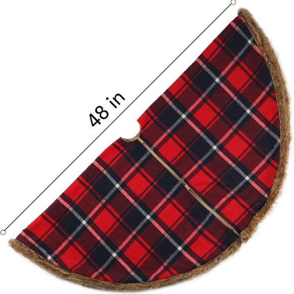 Meriwoods Plaid Christmas Tree Skirt 48 Inch, Large Blk & Red Plaid Tree Collar - Picture 2 of 5
